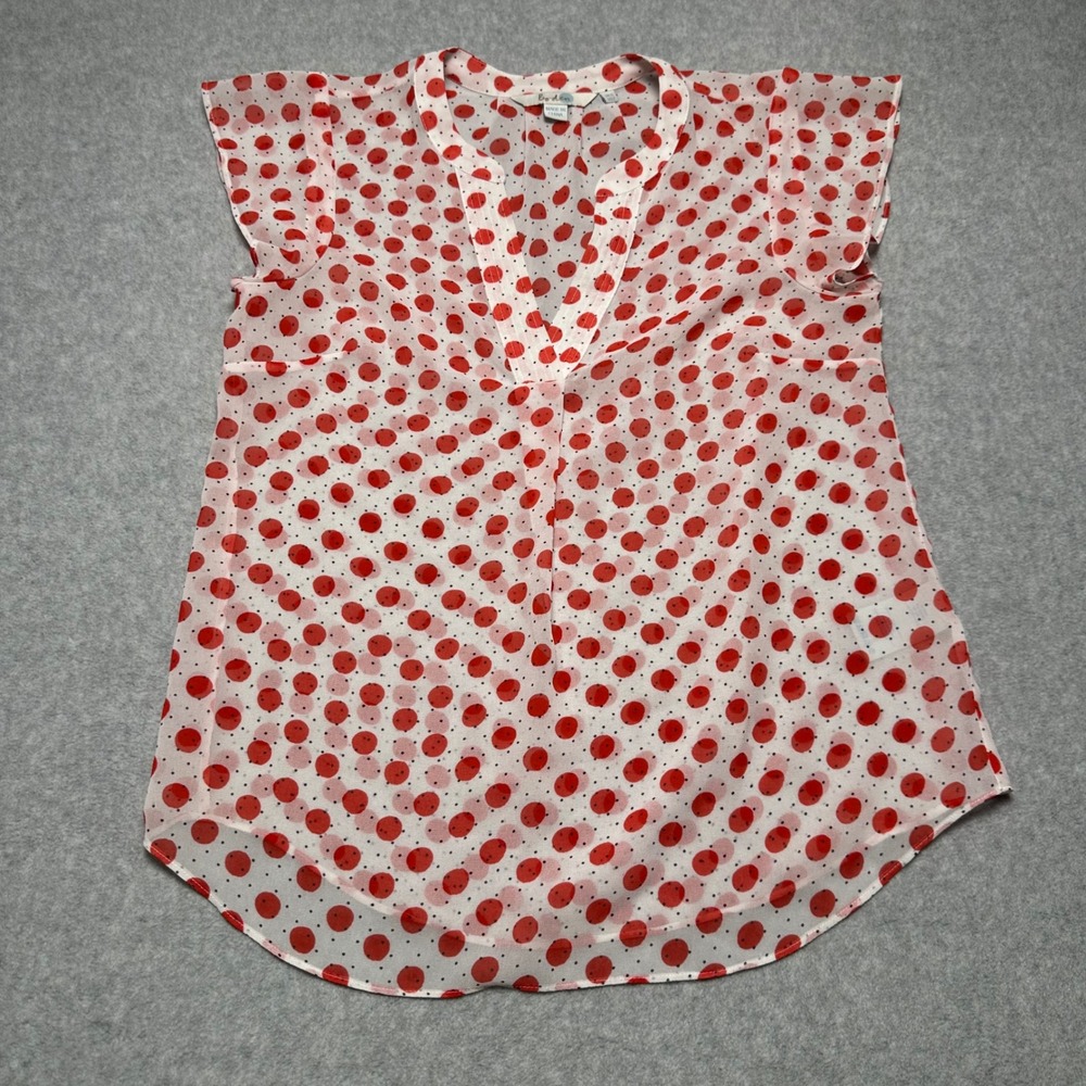 Boden Red White Polka Dot Flutter Sleeve V-Neck Blouse Womens US 2 UK 6